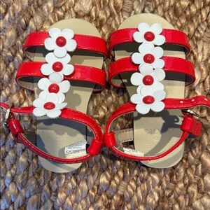 Janie and Jack Baby Red Sandals with White Floral Accents, size 4